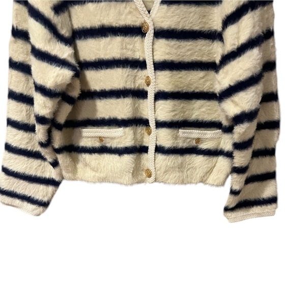 J. Crew Sweater Lady Jacket in Striped Brushed Yarn Nautical White and Navy (L) - Picture 7 of 14
